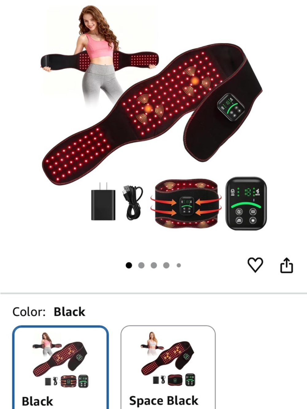 Adjustable LED Therapy Waist Belt - Black